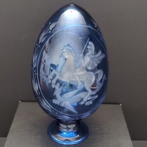 VGT, Russian House Of Faberge Cobalt Blue Glass Egg.